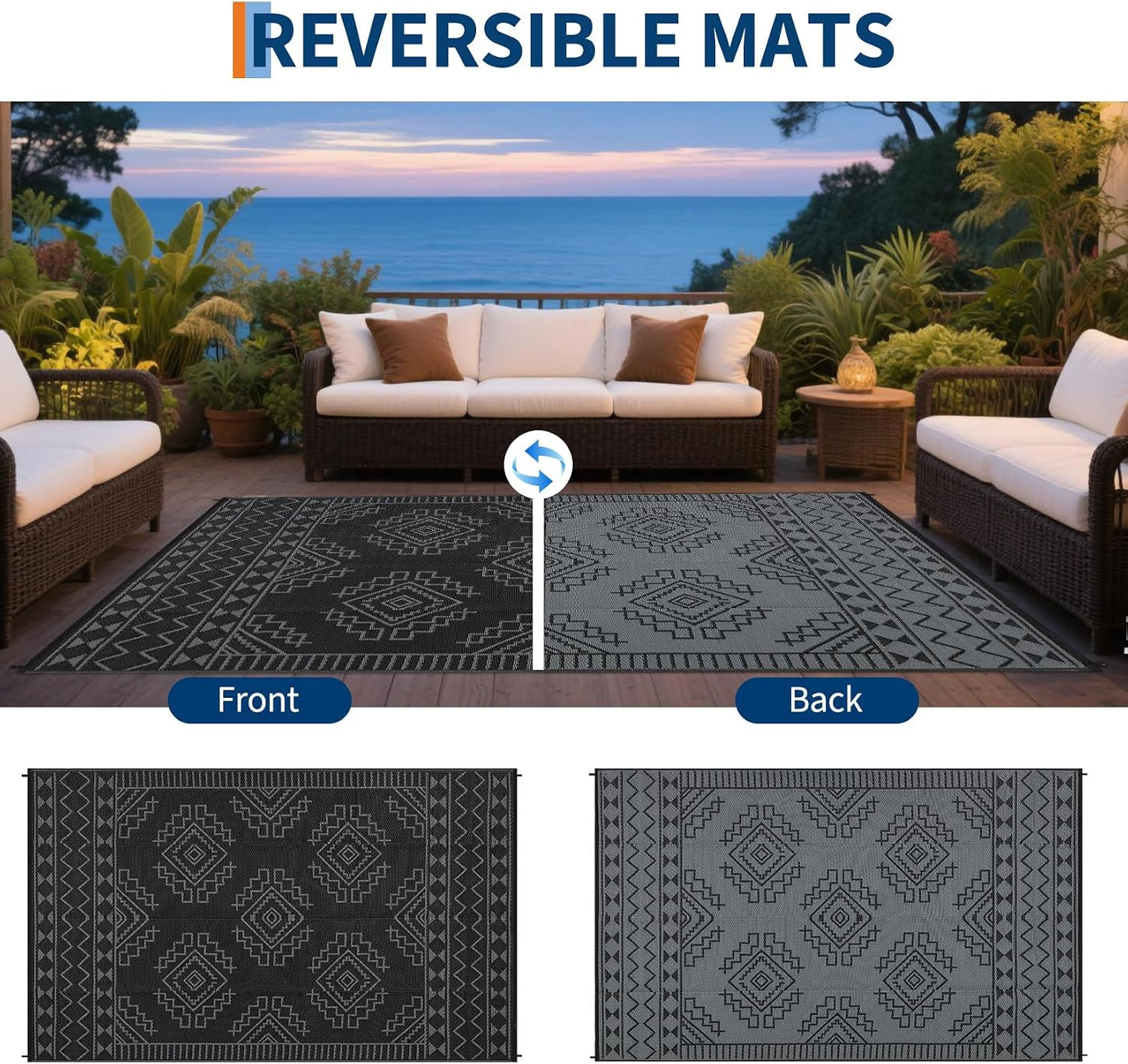Alfombra exterior 8x10ft plástico impermeable reversible