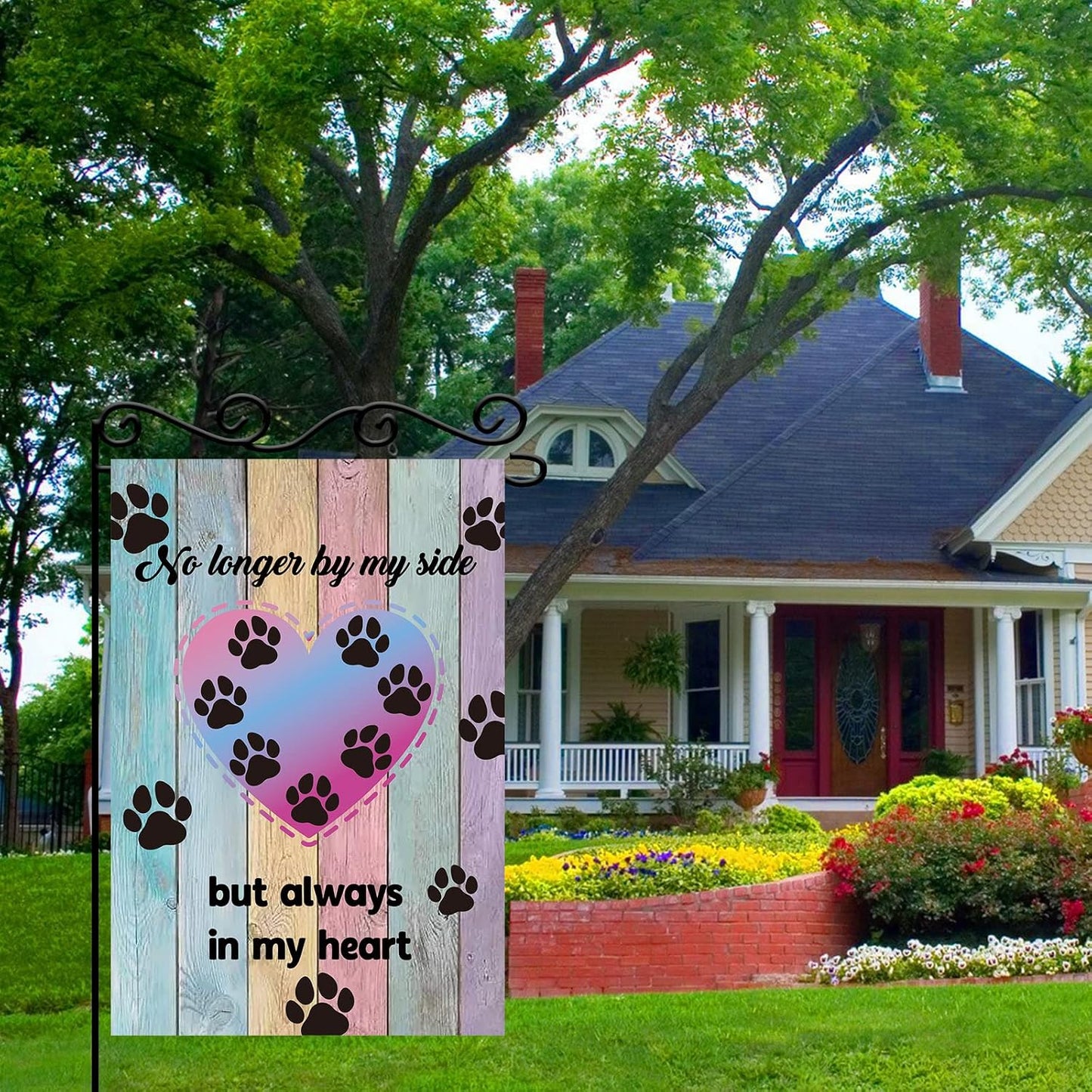 Bandera jardín texto inglés patas madera recuerdo mascota