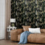 Papel tapiz floral negro autoadhesivo 17.4x393pulg