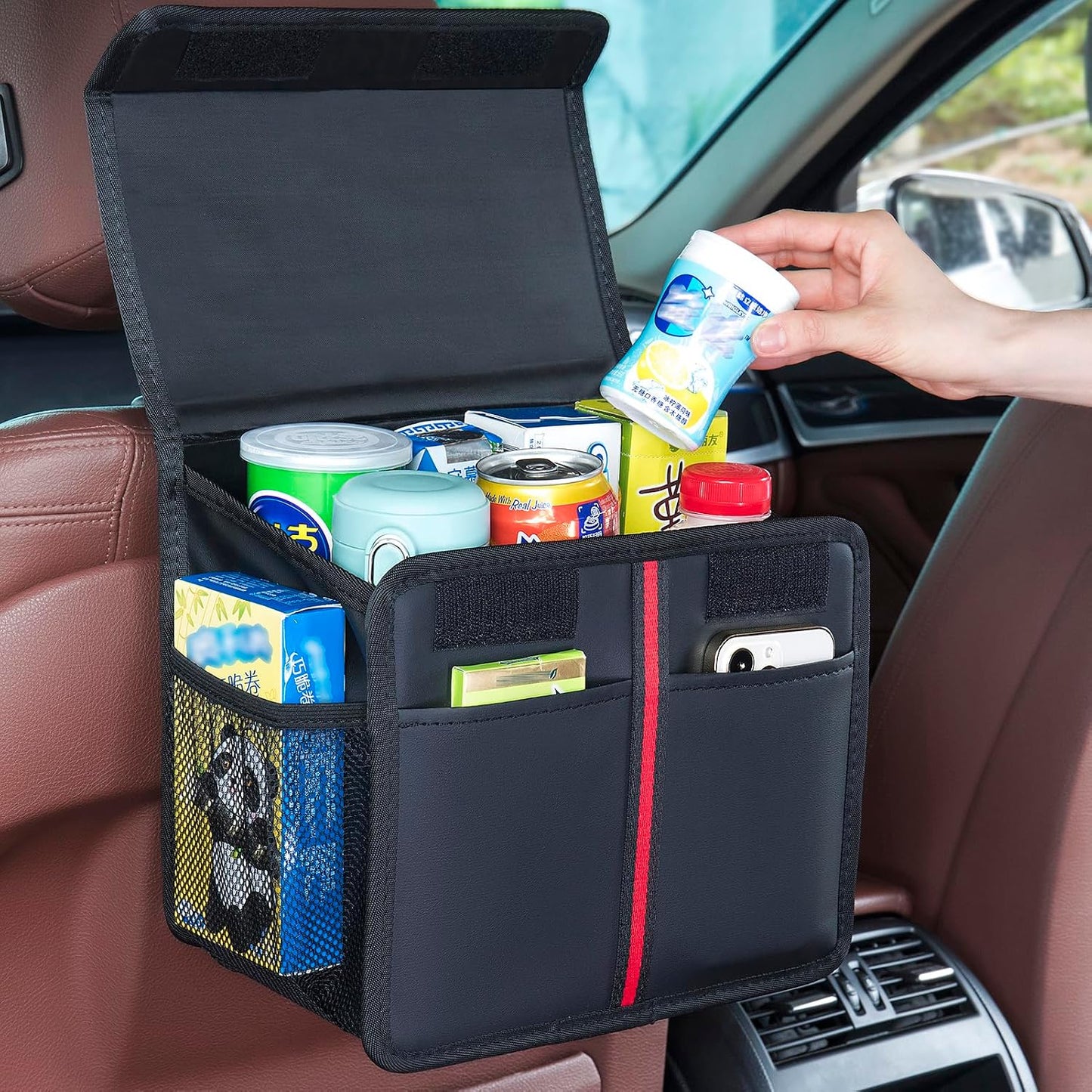 Organiz. asiento coche cuero PU para adultos y niños negro