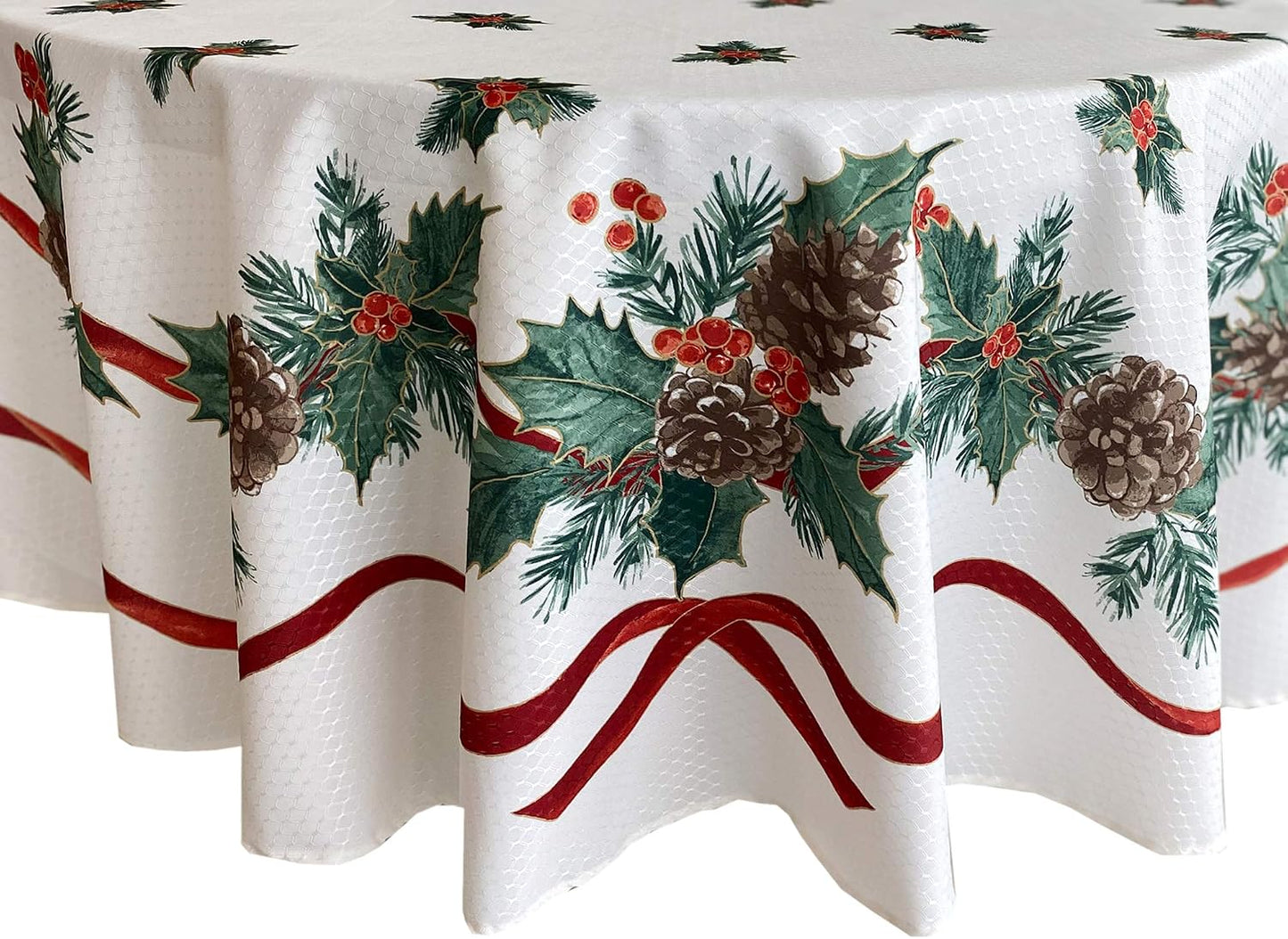 Mantel navideño tela doble cinta 60x102pulg estampado acebo