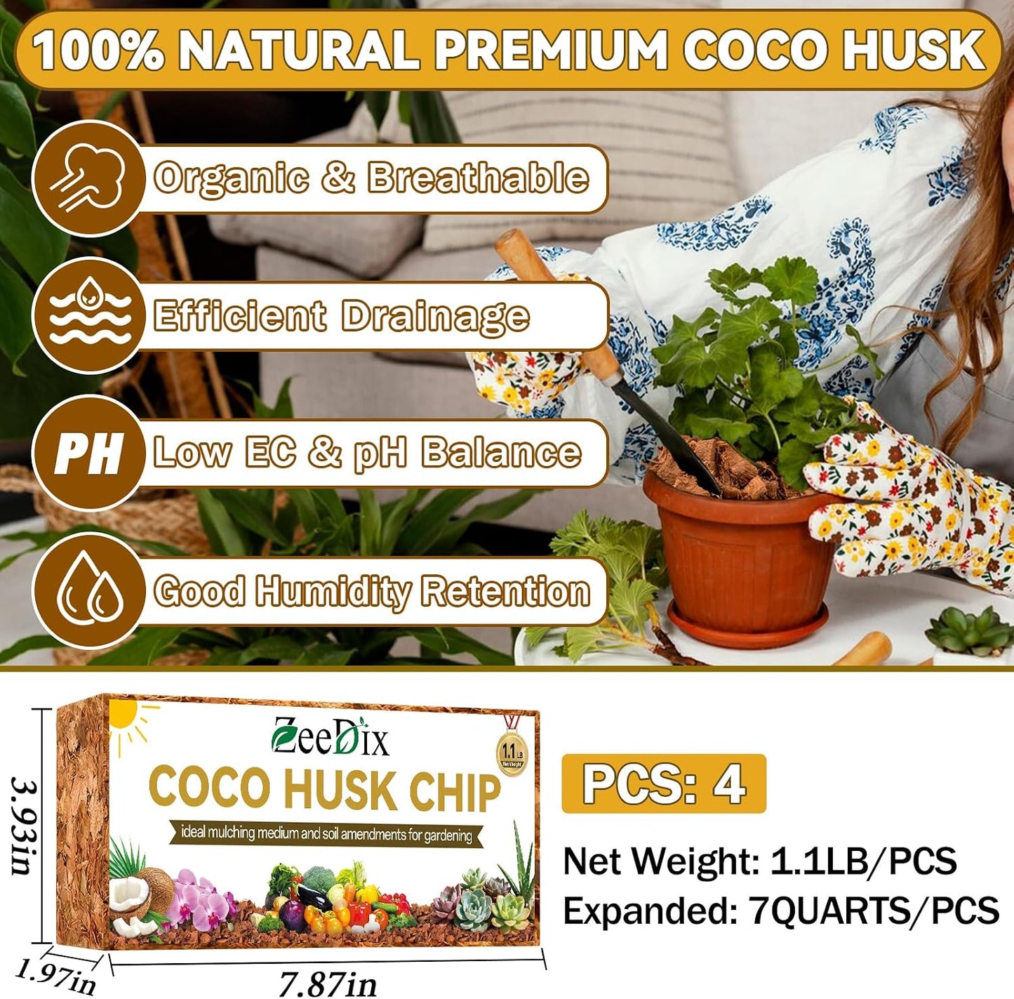 4 Pzas Chips Coco Orgánico para Plantas y Terrarios