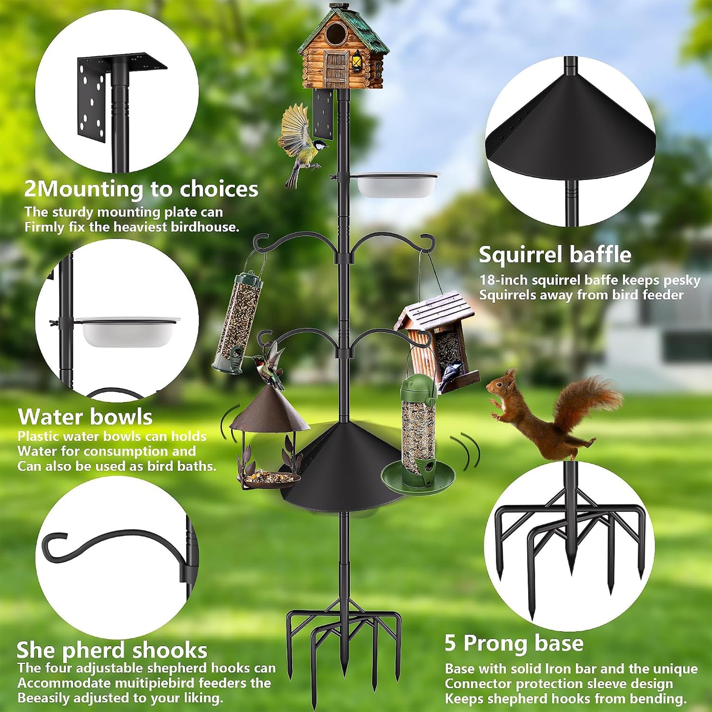 Soporte poste comedero pájaros 95pulg metal resistente