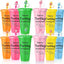 Set 12 vasos plástico 24oz con tapas y pajilla