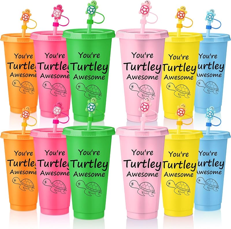 Set 12 vasos plástico 24oz con tapas y pajilla