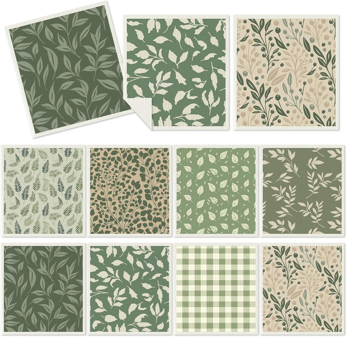 Paños de cocina suecos Tegeme verde salvia, toallas absorbentes de algodón reutilizables