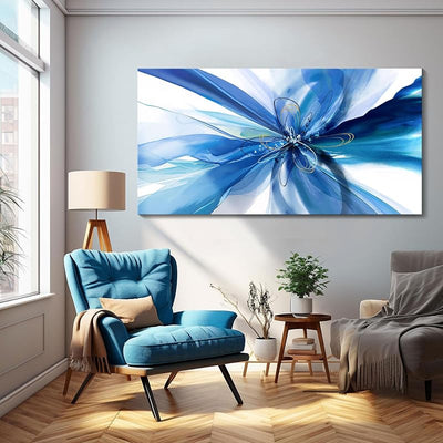 Lienzo abstracto azul y blanco flores sala dormitorio