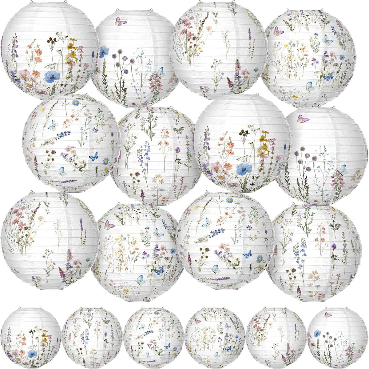 12 Faroles Papel Flores Silvestres 8pulg Colgantes Decoración