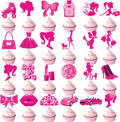 Decoración cupcakes rosa intenso 48 pzas fiesta niñas