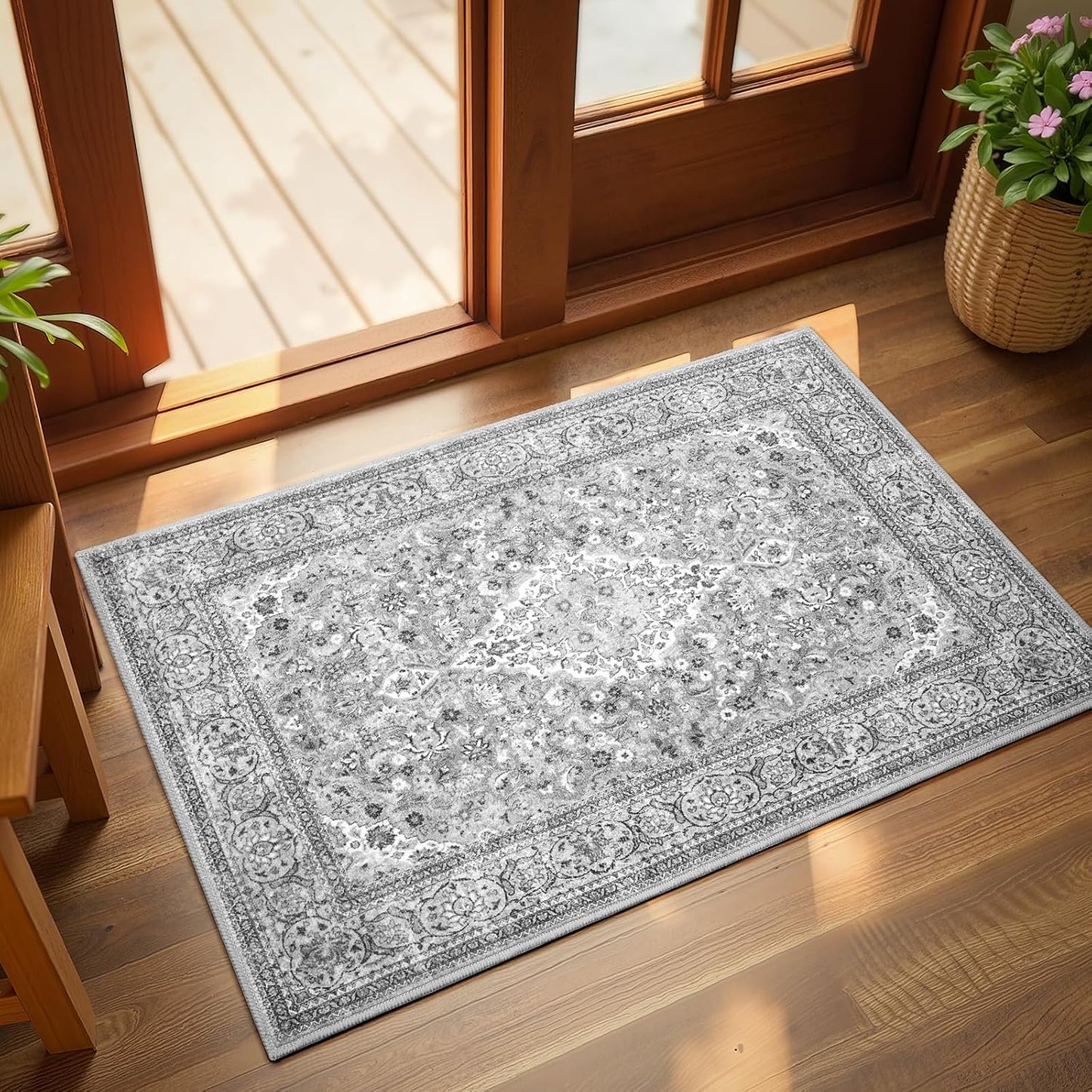 Alfombra puerta gris estilo bohemio antideslizante 2x3pulg