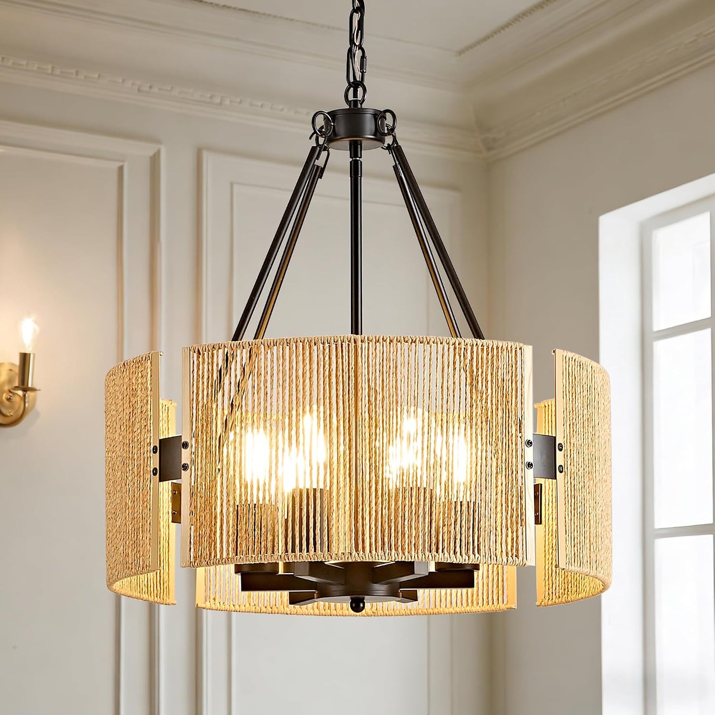 Lámpara araña ratán 19.7pulg 6 luces comedor sala