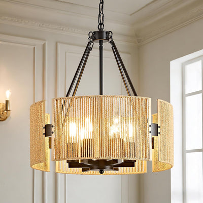 Lámpara araña ratán 19.7pulg 6 luces comedor sala
