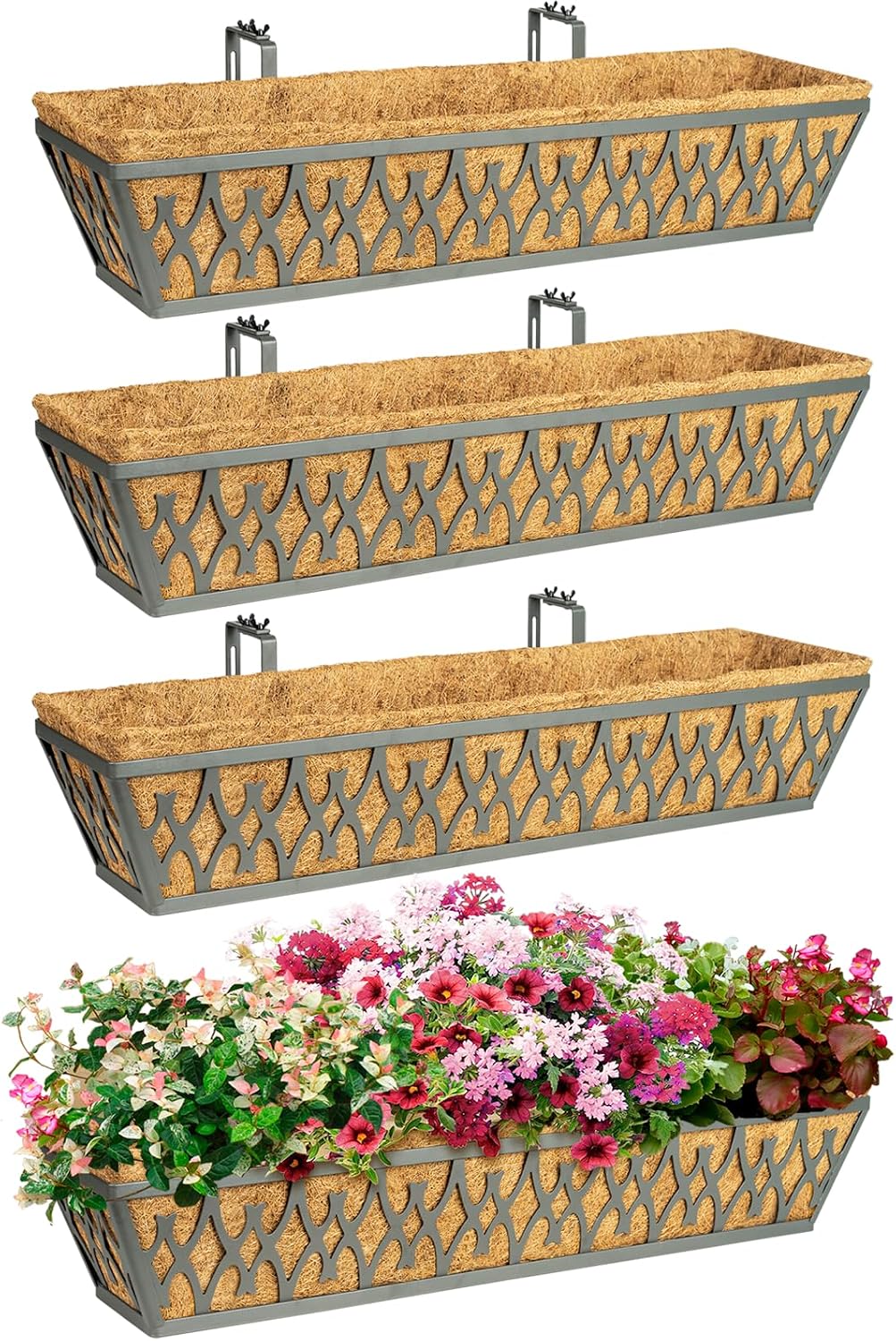 4 Macetas 30" con soportes ajustables para porche y balcón