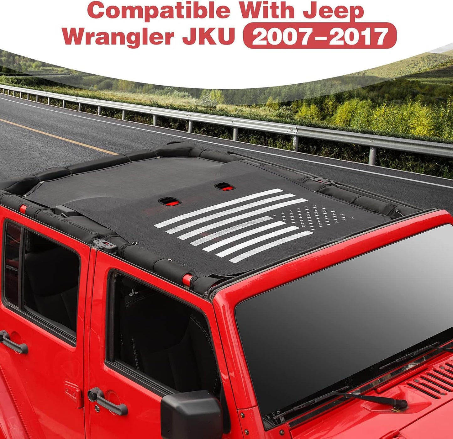 Parasol techo Jeep JK malla negro bandera EE.UU.