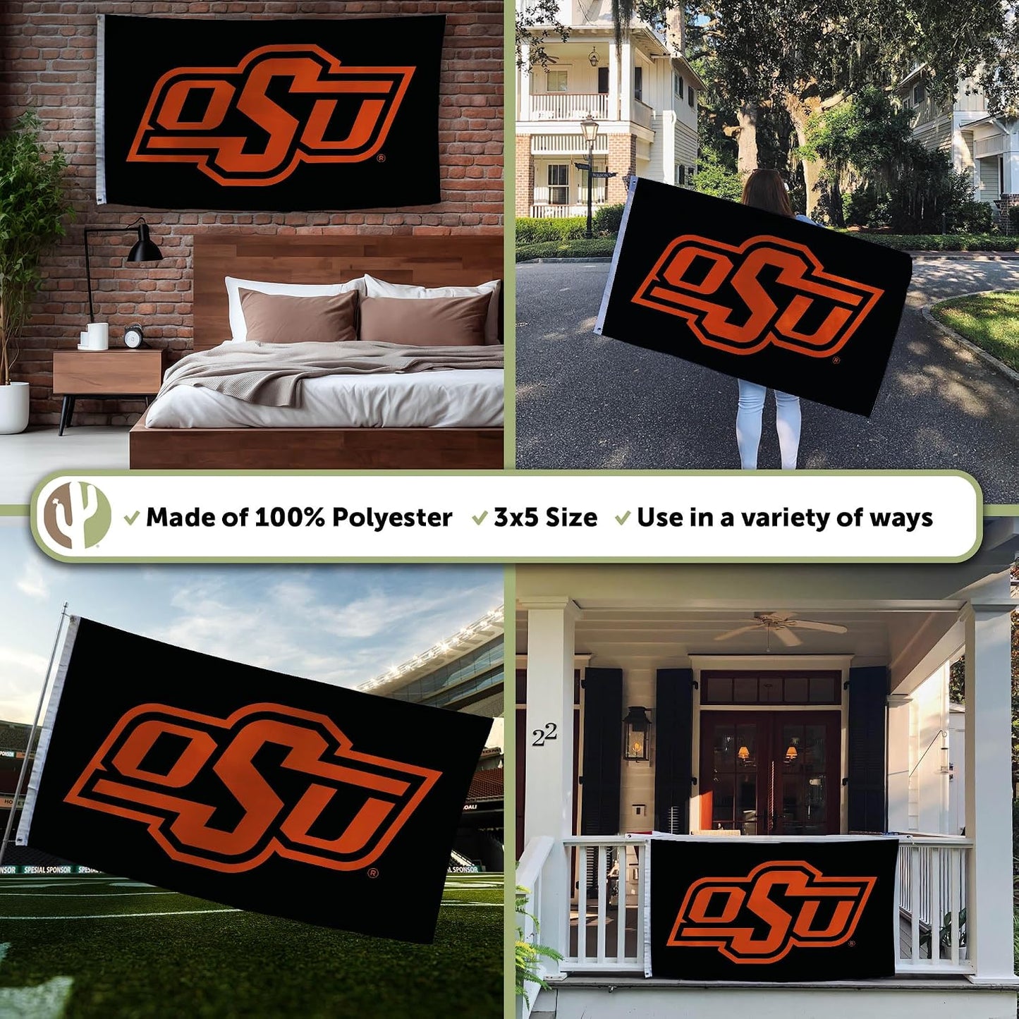 Bandera OSU 3x5pies tela poliéster interiores exteriores