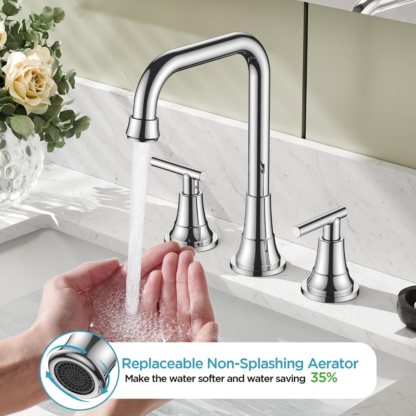 Grifo baño 3 agujeros cromo pulido para lavabo 8" RV