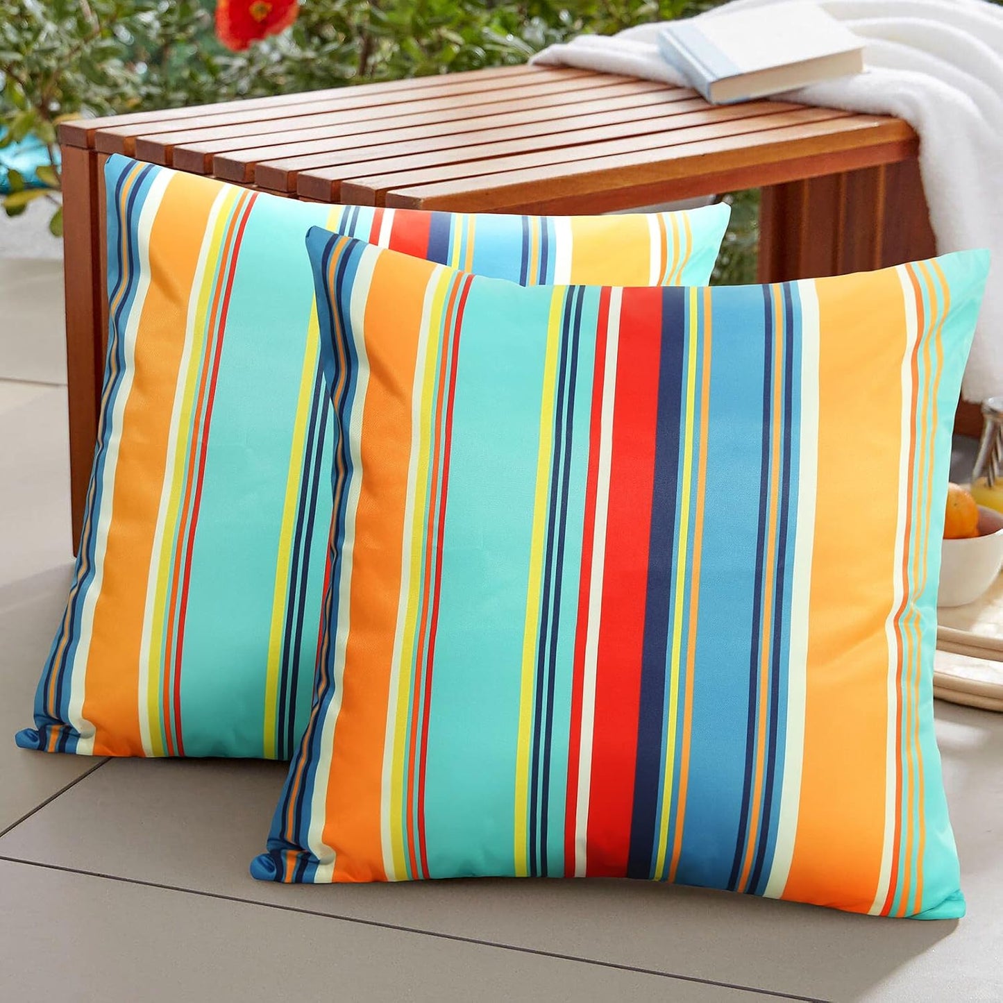 2 Pzas Fundas Almohada Impermeables 18x18" Rayas Azul