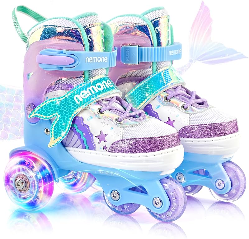 Patines Sirena Ruedas Iluminadas 4 Tamaños Niñas Azul Morado