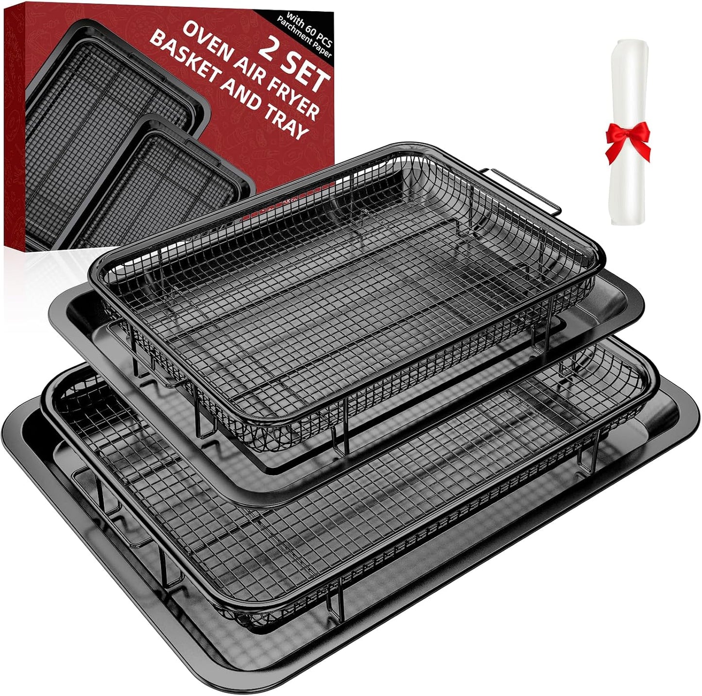 Cesta Freidora Aire 2 Pzas Bandeja Antiadherente Acero Inox