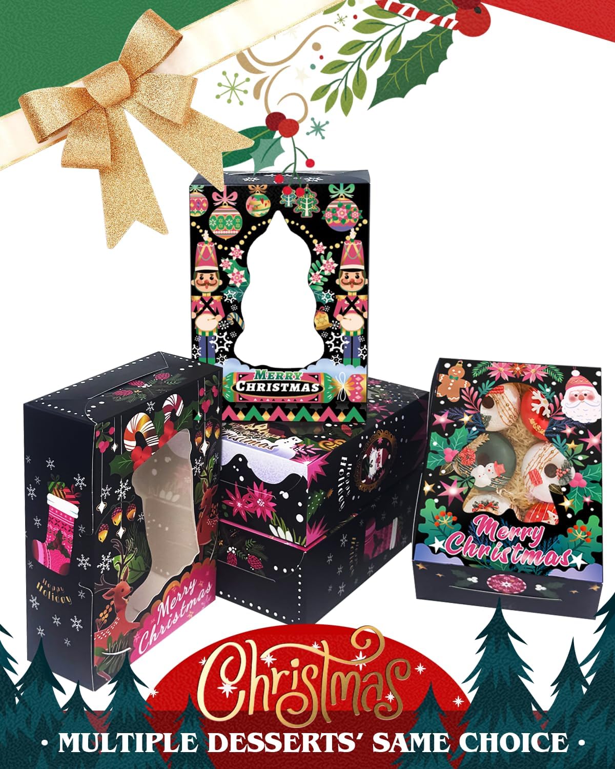 Cajas galletas navideñas con ventana 6x8pulg 12 Pzas
