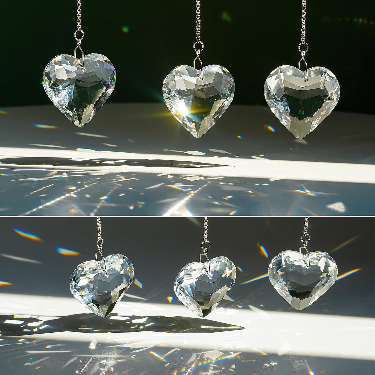 3 Pzas Atrapasoles Cristal Corazón 1.97pulg Colgante Arco Iris