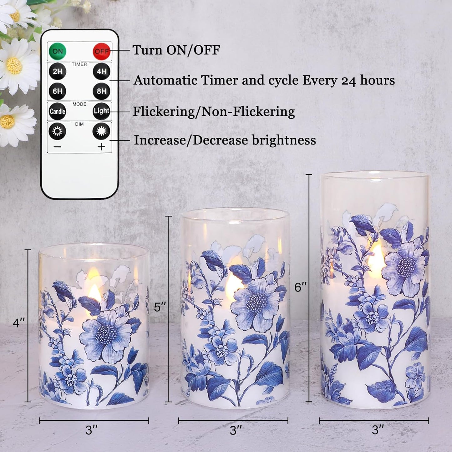 Velas parpadeantes azul y blanco con control