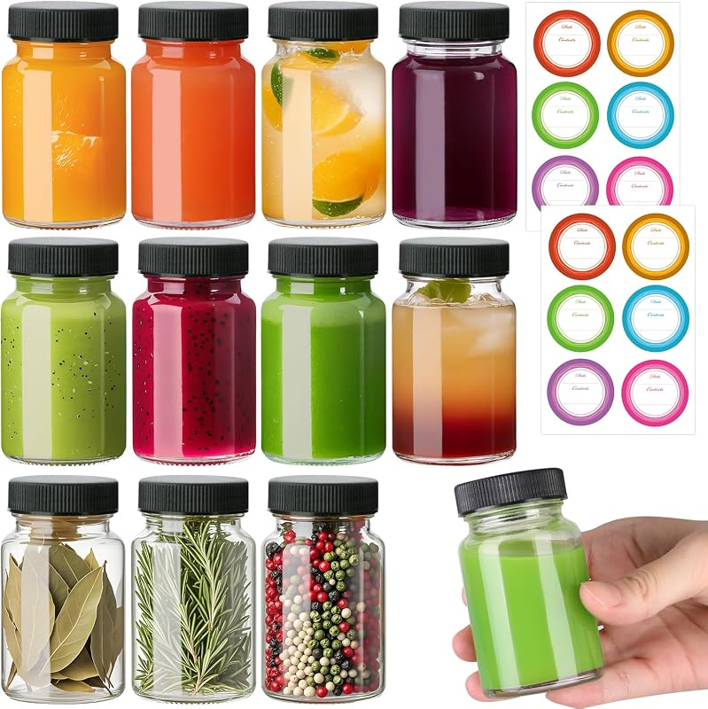 Botella vidrio 2oz con tapa set 12 chupitos a prueba de fugas