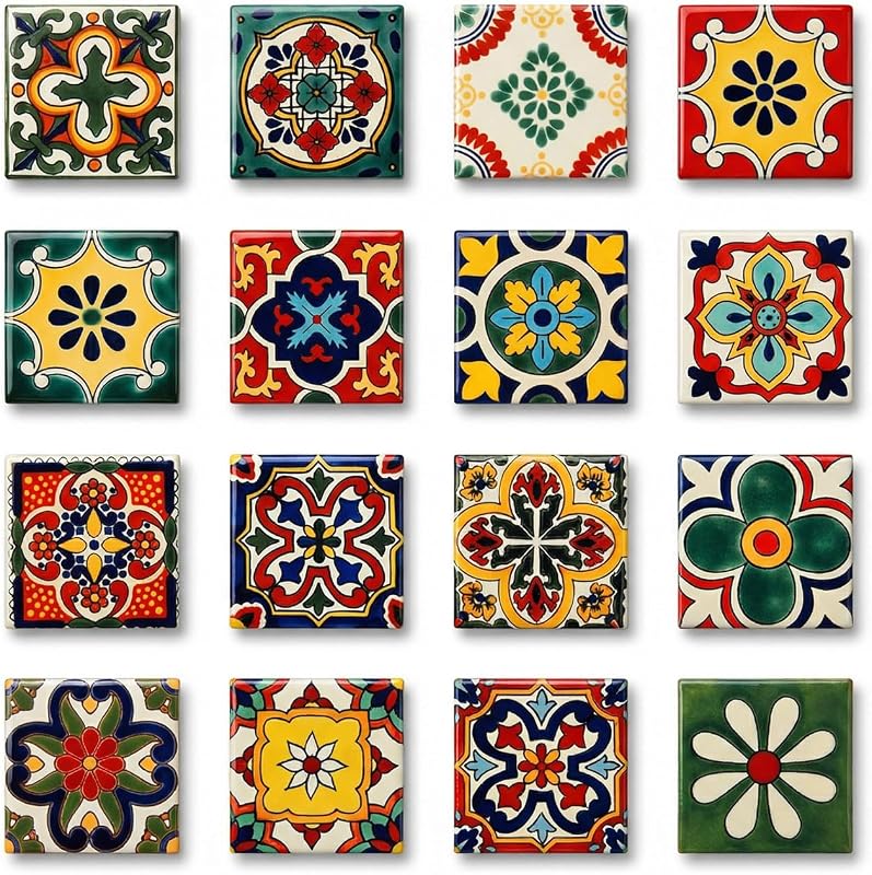 16 Azulejos Talavera Cerámica Mosaico Marroquí 1.9x1.9"