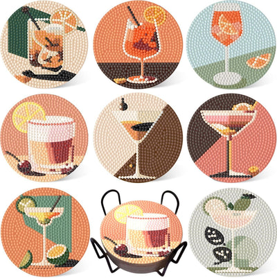 Juego 8 posavasos pintura diamante con soporte bebidas