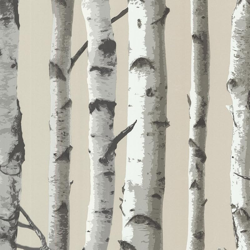 Papel pintado árbol abedul color gris