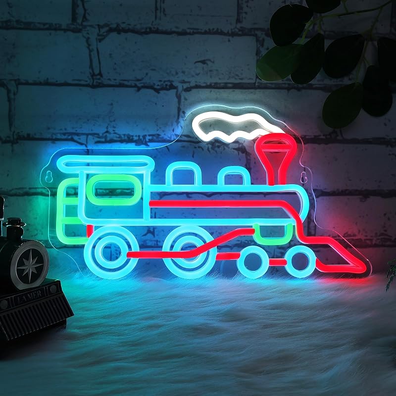 Letrero neón tren vapor LED USB para dormitorio niños