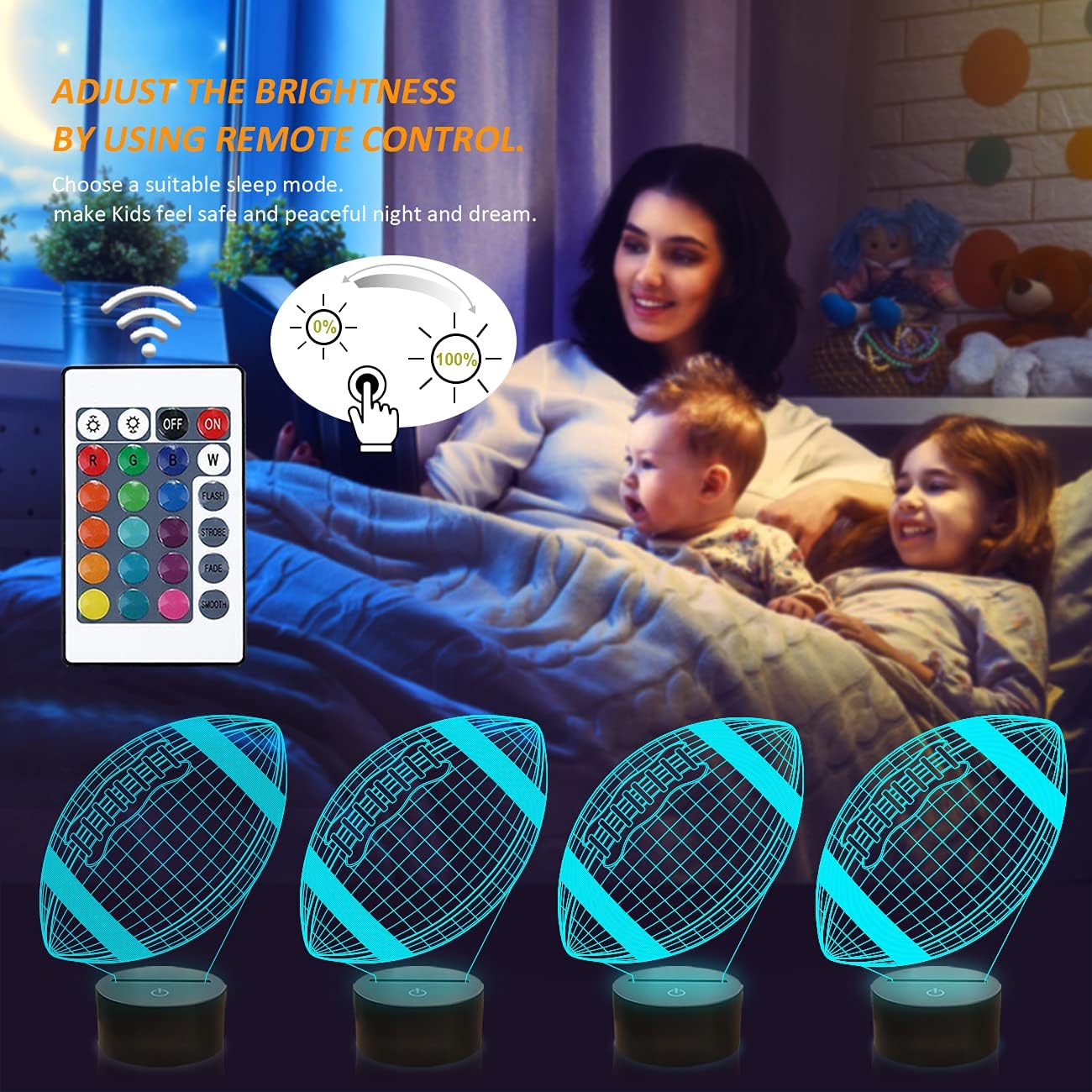 Luz nocturna fútbol 3D con control remoto 16 colores para niños
