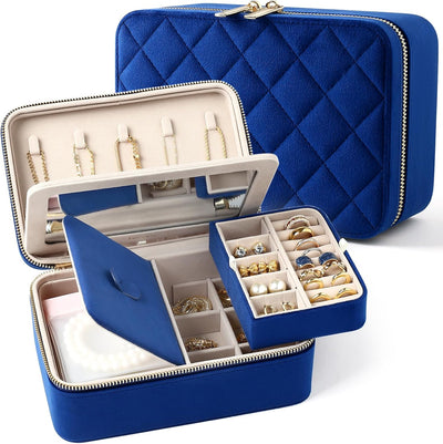 Estuche joyas viaje terciopelo con espejo 6 bolsas