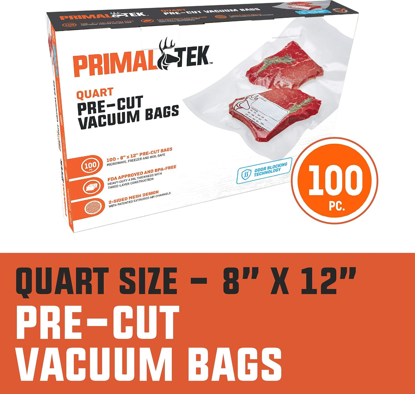 Bolsas vacío 8x12" 100qt sin BPA para alimentos