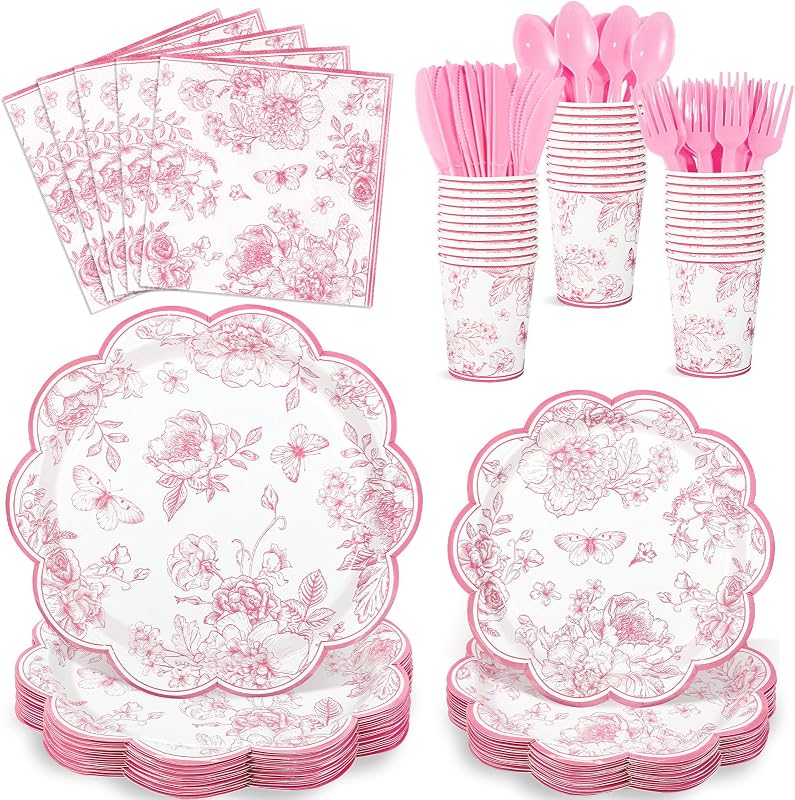 175 Platos Servilletas Florales Rosas Tazas Cubiertos Bodas
