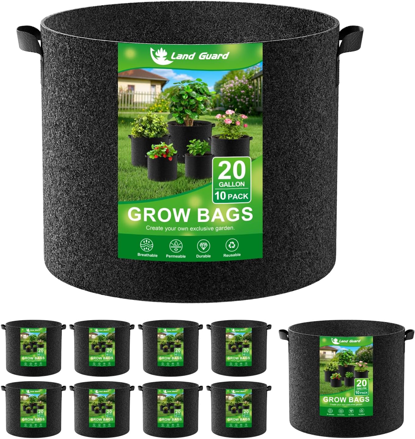 10 Pzas Bolsas Cultivo Tela 20gal Gruesas Negro