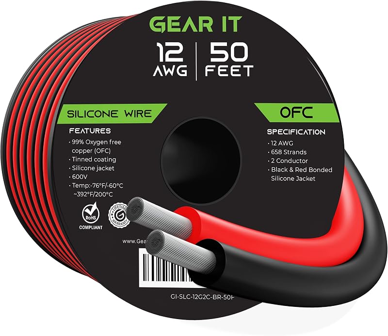 Cable silicona alta temp 12 AWG 1250 ft negro/rojo 600V