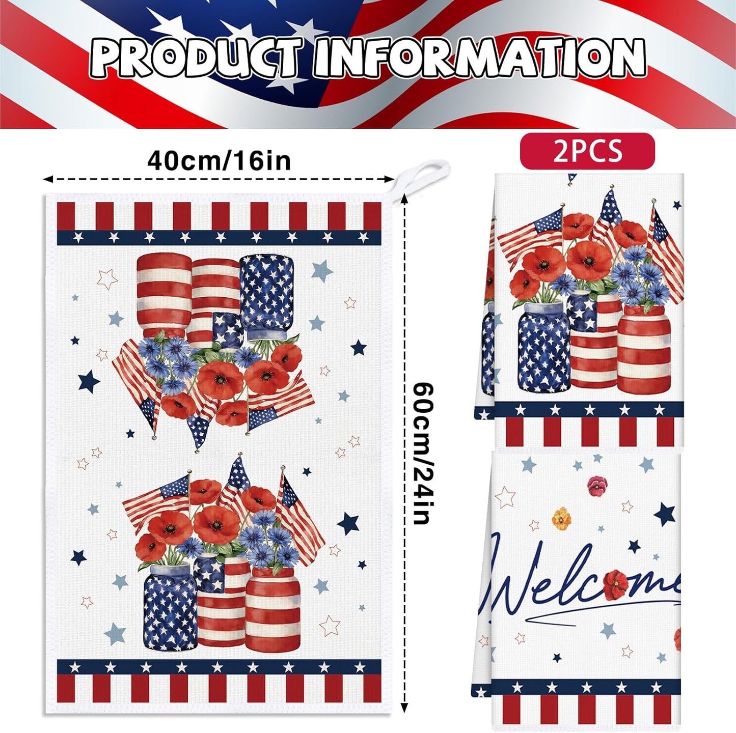 Set 2 toallas cocina absorbentes diseño patriótico 4 de Julio
