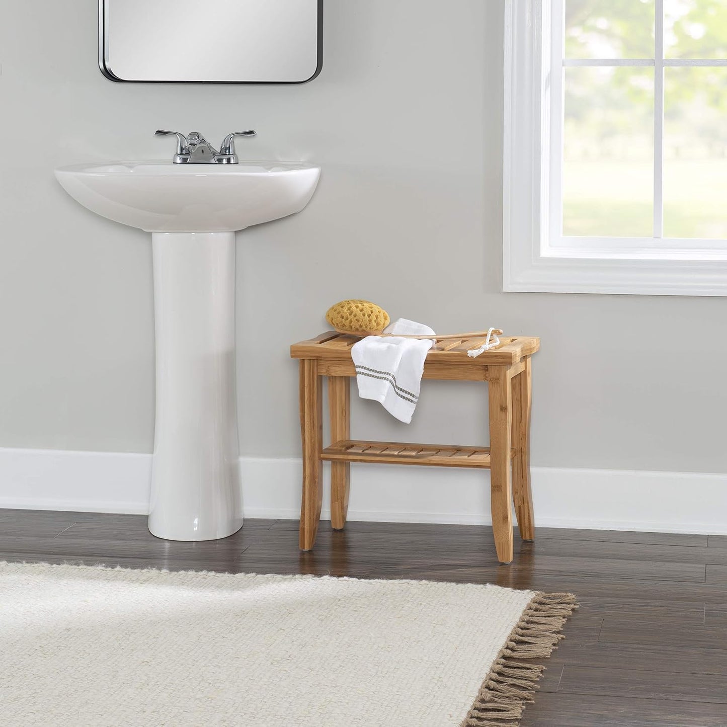 Taburete de Bambú para Baño Color Marrón