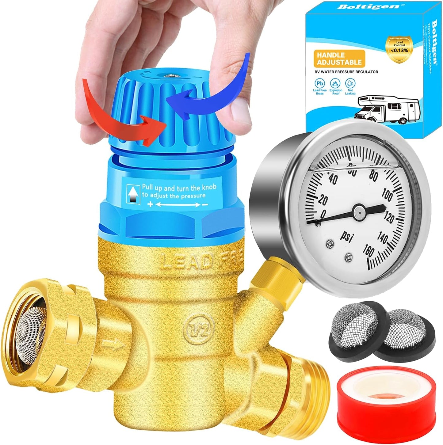 Regulador presión agua RV con mango ajustable y medidor aceite