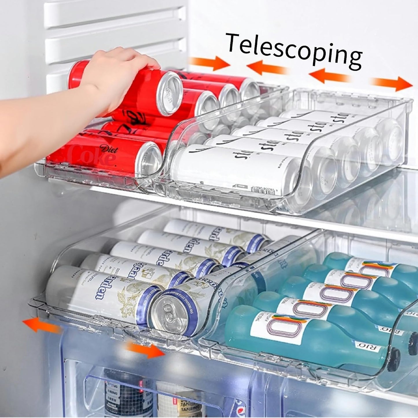 Dispensador latas soda ajustable PET apilable
