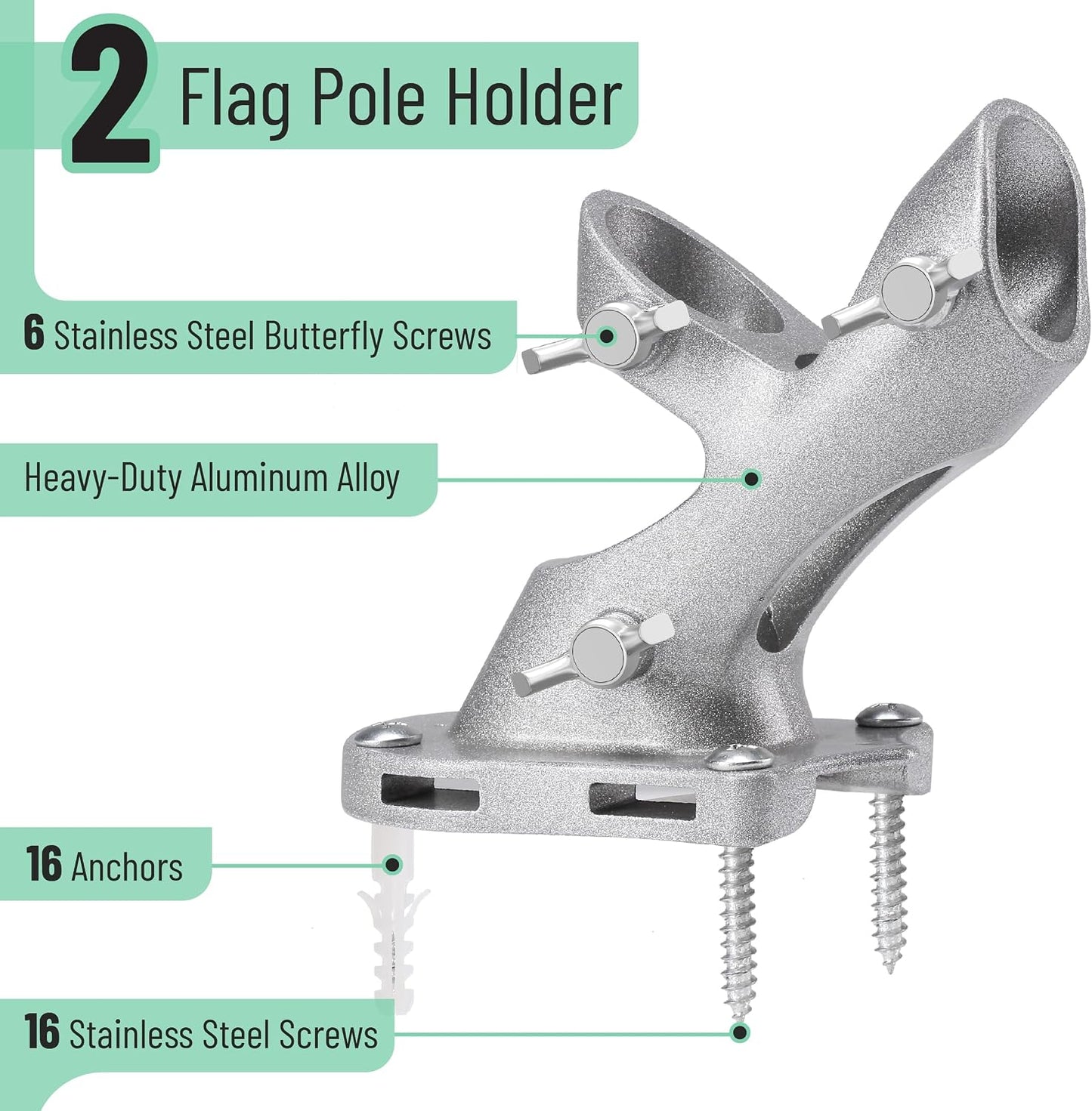 Soporte poste bandera aluminio 1" plateado 2unid ajustable