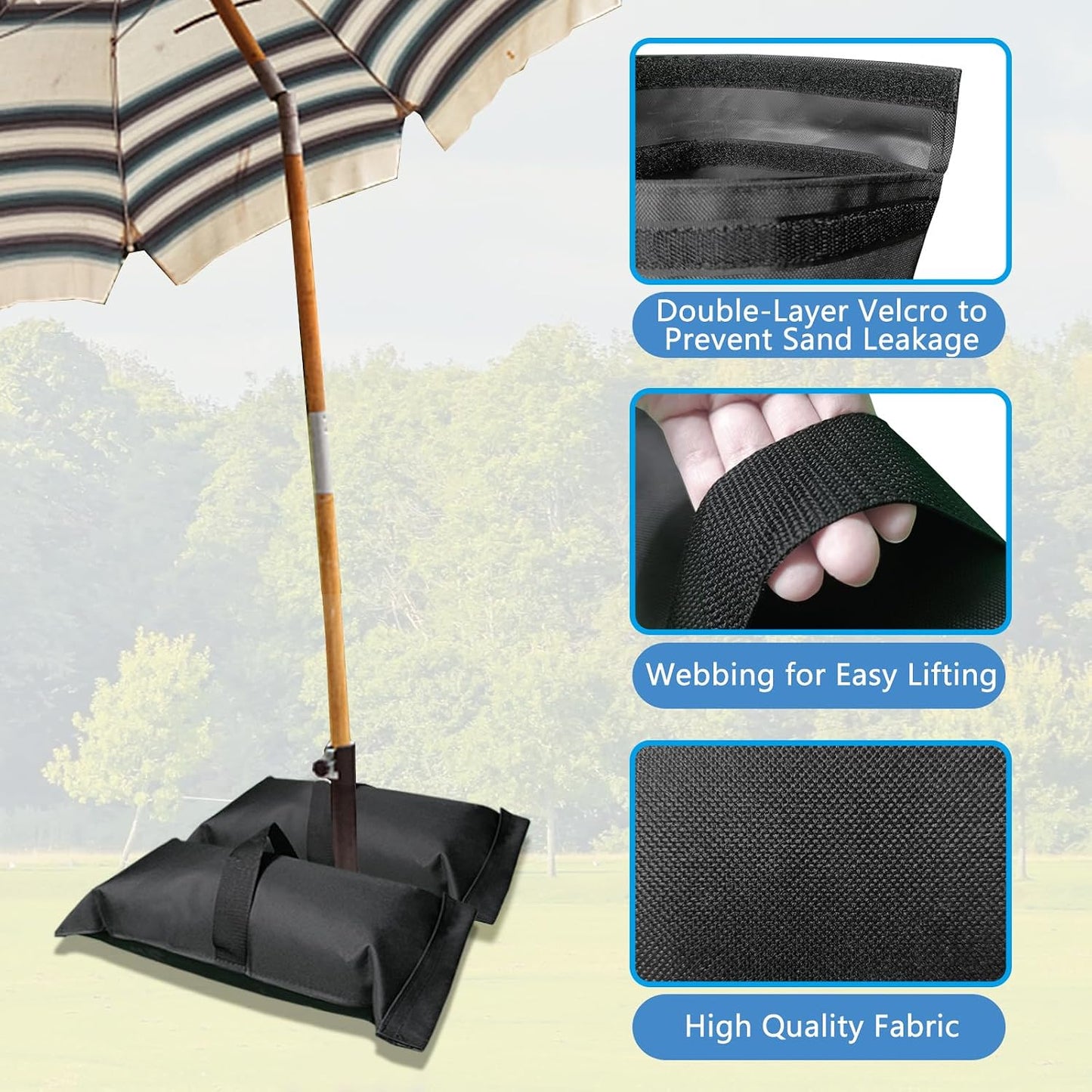 Bolsas arena rellenables 60lb para sombrilla jardín 2 negro