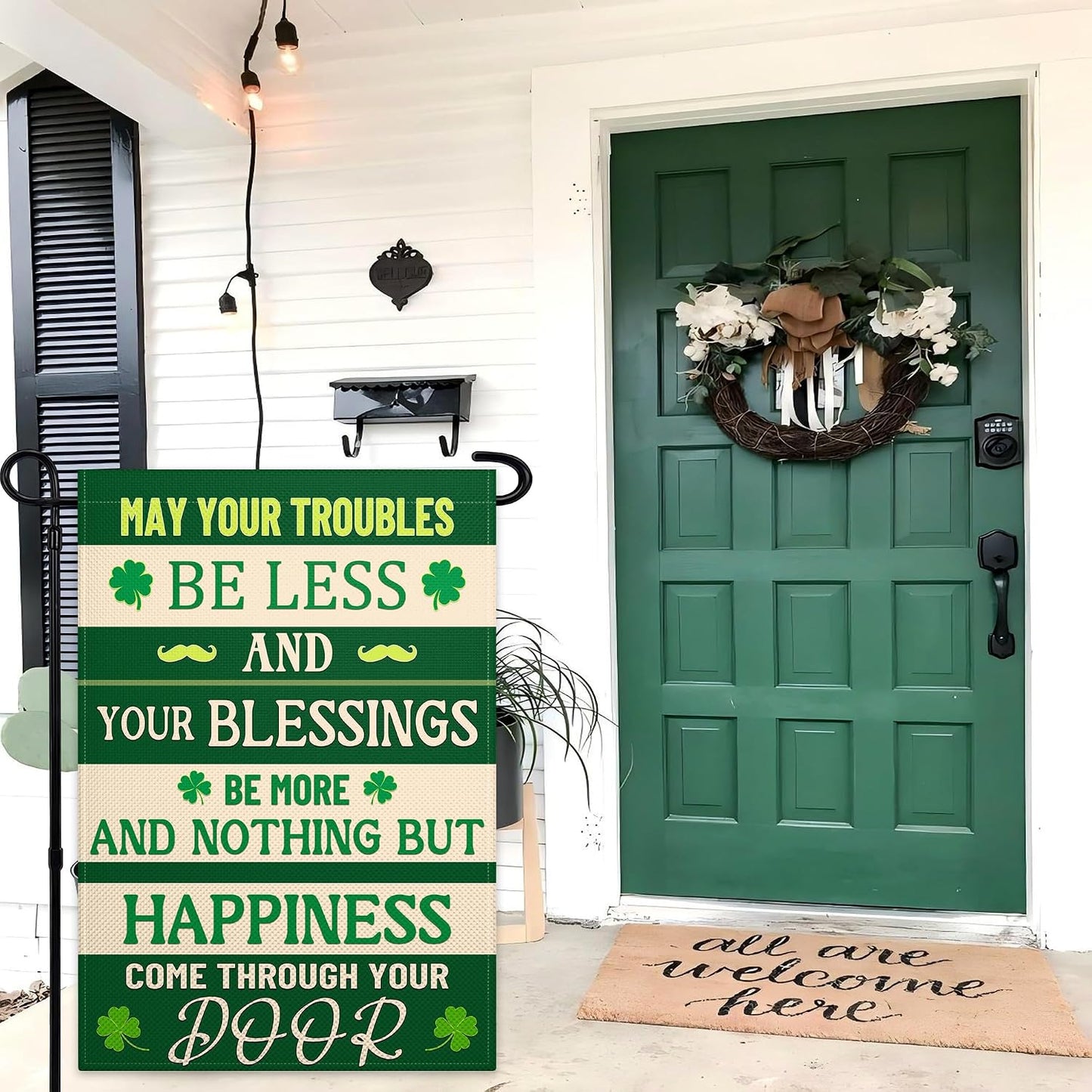Banderas San Patricio 12x18pulg Trébol Verde Doble Cara