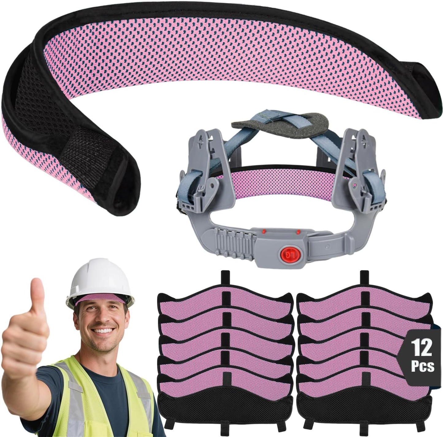 12 Bandas Sudor 3 Capas Tela Lavables para Casco Seguridad Rosa