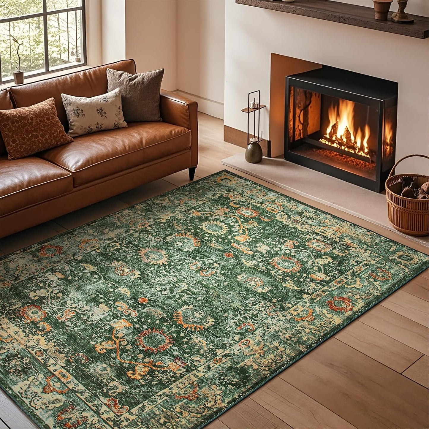 Alfombra vintage lavable 5x7ft para sala dormitorio