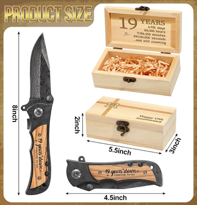 Cuchillo bolsillo grabado caja regalo aniversario 19 años