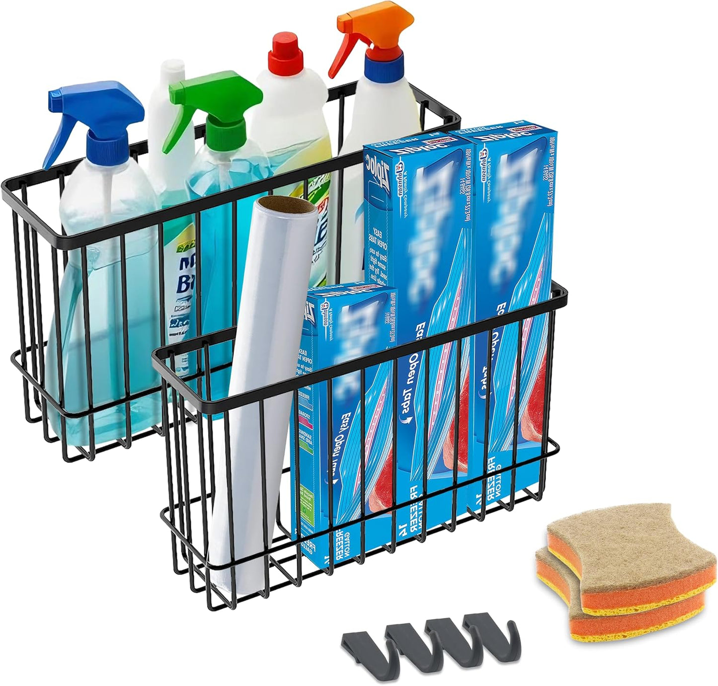 Cesta organizadora puerta gabinete 2uds metal negro