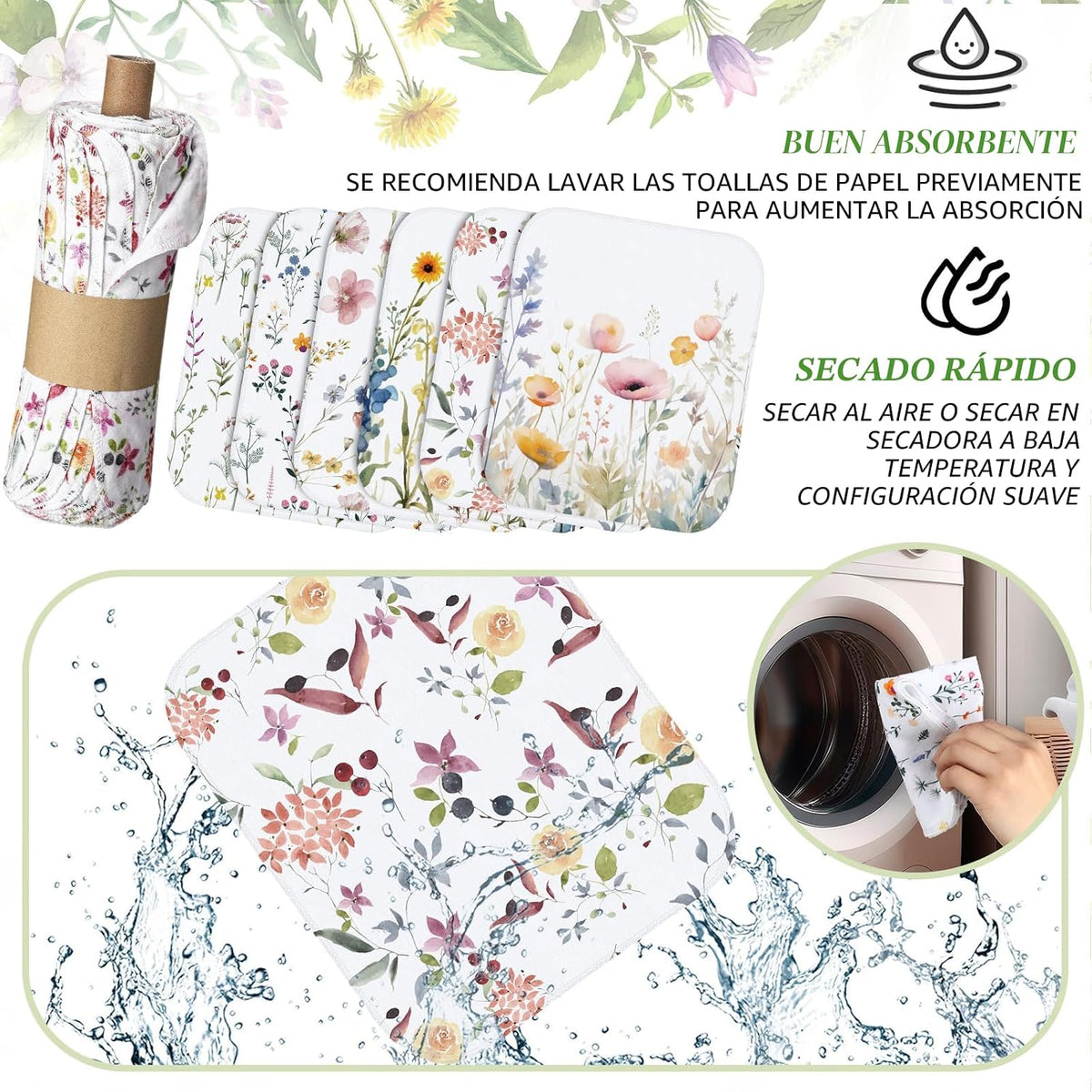 36 Pzas Paños Algodón Reutilizables 9.84x11.81pulg