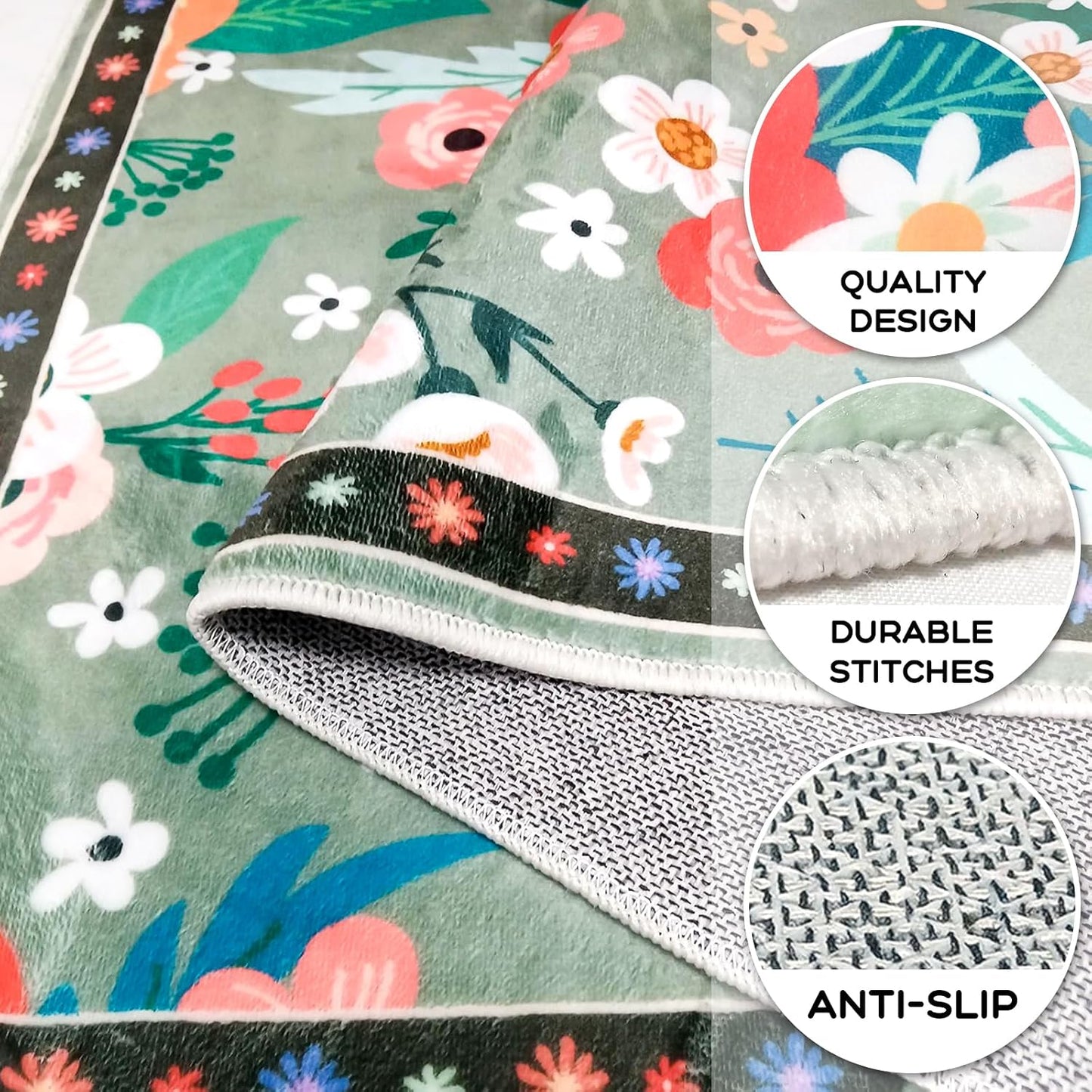 Alfombra lavable 5x3ft antiderrap estilo bohemio dormitorio